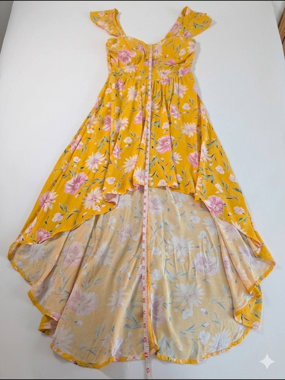 NWT As U Wish Yellow Floral High Low Dress Size L Smocked - Picture 3 of 12
